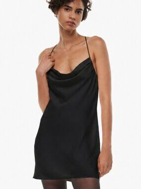 Aritzia Wilfred Harmonist Satin Mini Dress Black Size XS